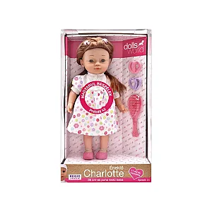 Charlotte păpușă vorbitoare în limba maghiară, cu rochiță cu flori
